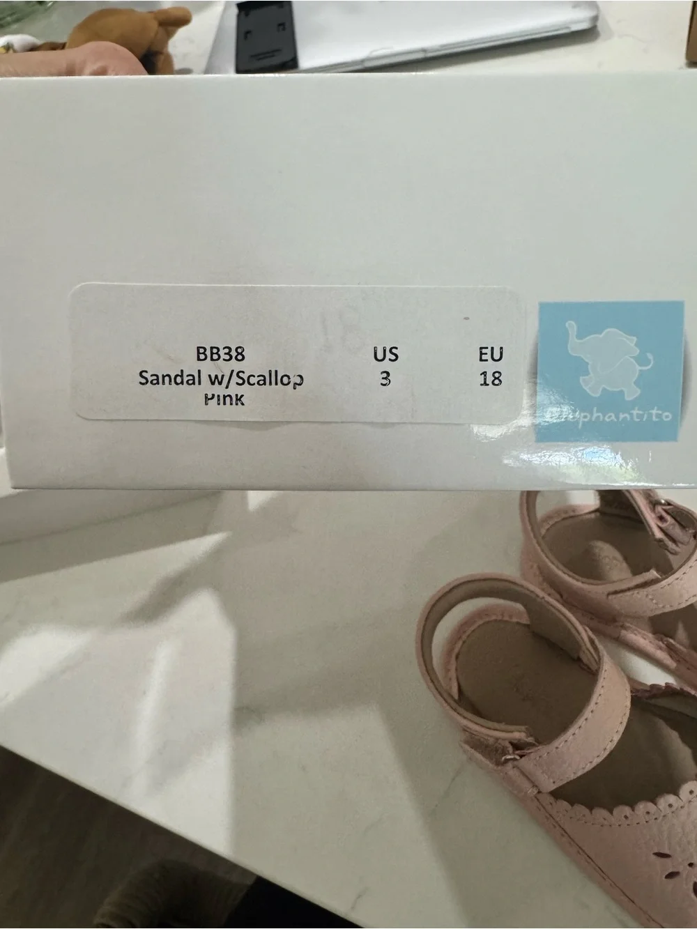Elephantito Blush Pink Scalloped Leather Sandals